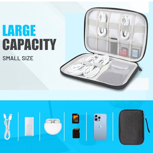 Travel Cable Organizer Bag, Electronics Organizer Tech Pouch with Double Layers for Cords, Chargers, Phone, Earphones, USBs, SD Cards - Travel Essentials Portable Waterproof Tech Pouch