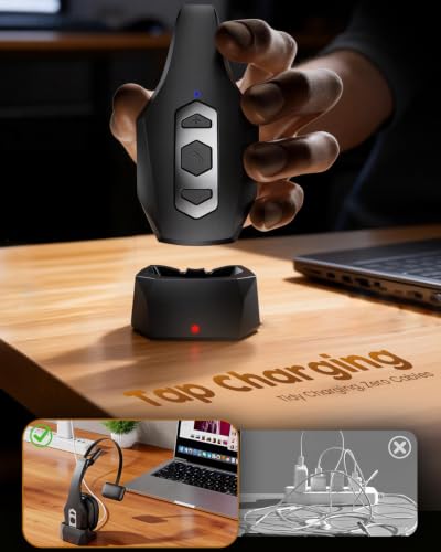 Trucker Bluetooth Headset with Charging Base, Wireless Hands-Free Headset with Noise Canceling Mic & Mute Button, 56Hrs Working Time PC Headsets for Cell Phones, Computer, Truck Driver - color: BLACK