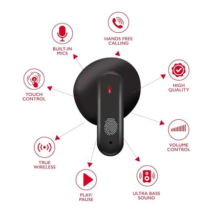 RCA Wave-78 True Wireless Earbuds, Bluetooth 5.2 Headphones with Microphone, Charging Case, 20H Playtime, Hi-Res Audio, Sweat Resistant, Compact in-Ear Design, Noise Cancelling, Black - color: Black