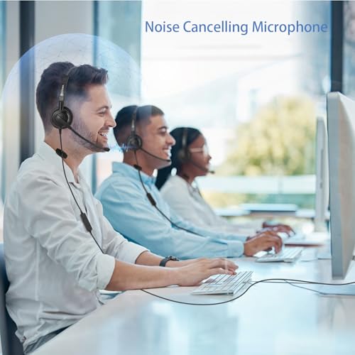 Arama USB Headset with Microphone Noise-Cancelling, Comfort Fit Computer Headset with Microphone for PC Laptop Mac Skype Zoom UC Webinar Business Call Center Home Office (Black-Monaural)