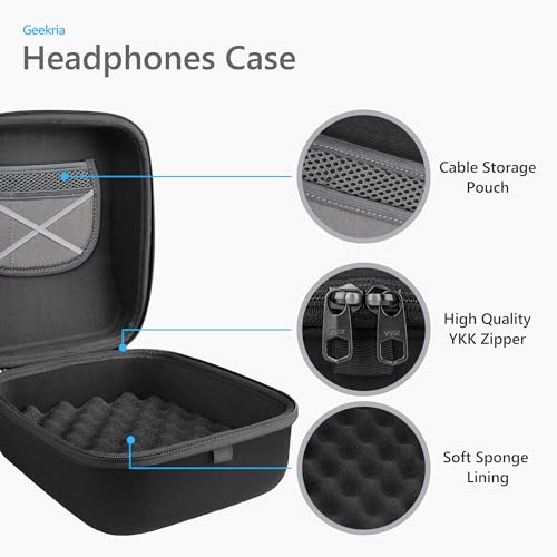 Geekria Shield Case for Large-Sized Over-Ear Headphones, Replacement Protective Hard Shell Travel Carrying Bag with Cable Storage, Compatible with Beyerdynamic DT880Pro, AKG K701 Headsets
