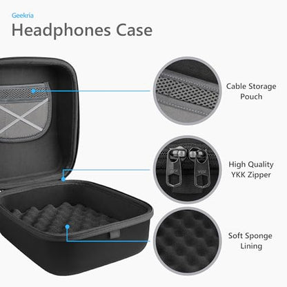 Geekria Shield Case for Large-Sized Over-Ear Headphones, Replacement Protective Hard Shell Travel Carrying Bag with Cable Storage, Compatible with Beyerdynamic DT880Pro, AKG K701 Headsets