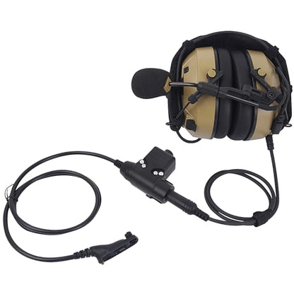 Noise Cancelling Sound Pick Up Over The Ear Boom Mic U94 Tactical Ptt Headphone for Motorola APX 6000 8000 XPR 6550 7550 7550e(Desert Tanm,NATO US Military Wired)