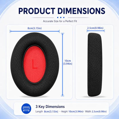 Replacement Ear Pads for 1MORE SonoFlow/SonoFlow SE/SonoFlow Pro Headphones, Protein Leather Earpads Cushions with Memory Foam, Extra Thick Ear Cups, 1 Pair，Black-Mesh Fabric