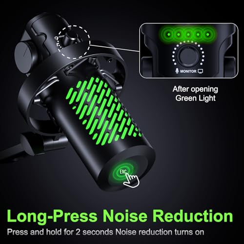 tenlamp RGB USB Condenser Microphone for Gaming Streaming Podcast - Cardioid with Touch Mute & Noise Reduction, Dynamic RGB Lights, Gain Knob, Headphone Monitoring, Plug and Play for PC Mac Phone