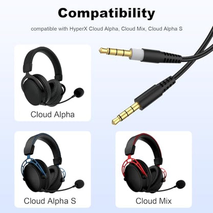 Cloud Alpha Cable Replacement Audio Cord Wire with Inline Mute and Volume Control Compatible with Kingston HyperX Cloud Alpha/Alpha S, Cloud Mix, Logitech G933, G633 Gaming Headsets (Black) - color: Black