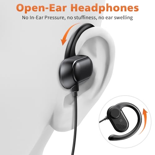 ACANDYA 3.5mm Wired Earbuds Open Ear Headphones Sport Headset with Mic | Over Ear Earphones for iPod/MP3 Laptop for Android Airplane School Students Running Exercise Gym Workout Black