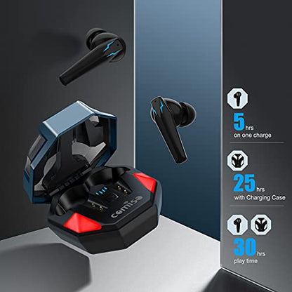 comiso Wireless Earbuds, Gaming Earphones Ultra-Low Latency HI-FI Stereo Sound Bluetooth in-Ear Headphone with Microphone Clear Call 30H Playtime for Workout Running Game Mode