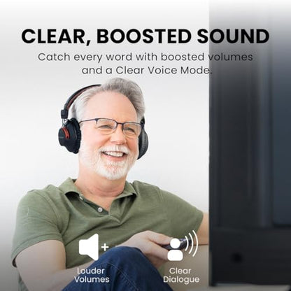 Avantree HT41899 Plus 2 - Dual Bluetooth Wireless TV Headphones for Seniors | Easy Charging Docks & Transmitter, Clear Voice, Independent Volume, aptX Adaptive, Low Latency, Optical & AUX TV Compatible