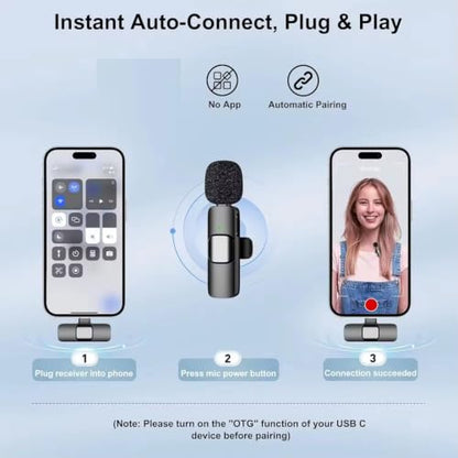 2026 PL9 Professional Wireless Lapel Lavalier Mic for USB-C Devices | iPhone/Android, 12-Hour Battery, 65ft Range, 1-Click Mute, Crisp Audio for TikTok, YouTube, Live Streaming, Recording