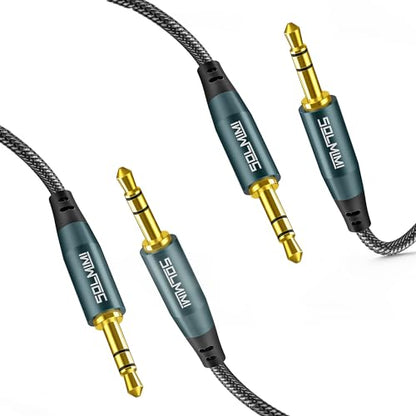 2-Pack 3.5mm Male to Male Stereo Audio Cable Strong Nylon Braided TRS Stereo Hi-Fi Sound AUX Cord for Car, Headphones, Speakers, Smartphones, Home Stereos (4 Feet/1.2m) - size: 4 FT / 2PACK