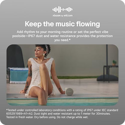 LG xboom Mini by will.i.am Portable Outdoor Bluetooth Speaker, up to 10 Hours, IP67 Dust and Water Resistant, Adjustable Hanging Strap, Warm Grey