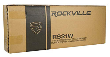 Rockville RS21W V2 Pair 21" Steel Bookshelf Speaker/Monitor Stands, White | 60 Lb Capacity, Cable Management, EVA Pads, Brass Spikes, Rubber Feet, 9x9 Top Plate, Brass Spikes, Powder Coated - color: White