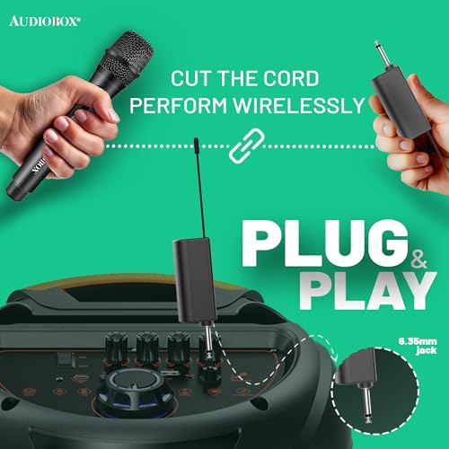 Audiobox UHF Wireless Microphone, Rechargeable Karaoke Mic, Black (2 Pack) | 160ft Wireless Range, Low-Latency Audio, Metal Housing, USB-C Charging, LED Indicator, PA & Mixer Compatible