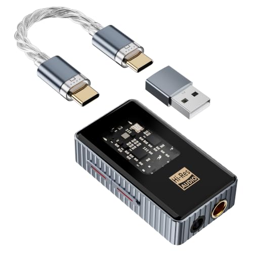 Headphone Amplifier, Portable Hi-Res Audio Amp with 4.4mm & 3.5mm Outputs, PCM 768kHz/DSD256 Support, Volume Control for Android, iOS, Mac & Windows