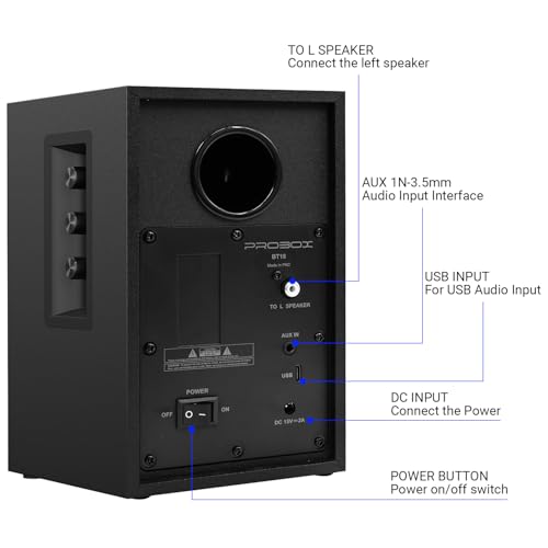Powered Bookshelf Speakers HiFi Computer Gaming Monitors with Bluetooth 5.3 & 24-Bit USB DAC Stereo Speaker PC Speakers 3.5" Woofer,1" Silk Dome Tweeter, Adjustable Bass/Treble BT16-Black - color: Black