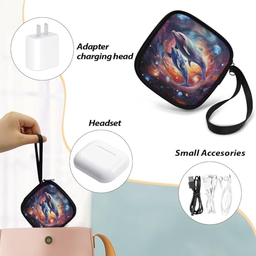 Dolphin Planet Universal Headphone Carrying Bag/Portable Soft Headphones Travel Bag/Headset Protection Pouch with A Smooth Zipper Hand Belt - color: Dolphin and Planet