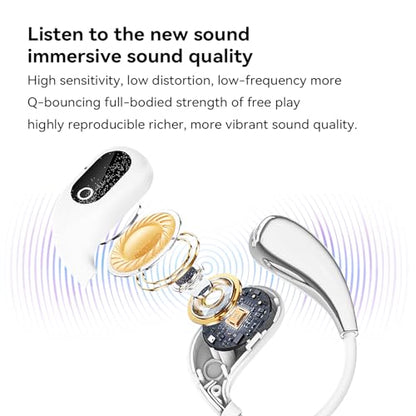 Open Ear Headphones Wireless Bluetooth 5.4, OWS Earphones Wireless Earbuds with Earhooks and Mic, IPX5 Waterproof, 64H Range, Out of Ear Earbuds for Sports Running Workout Driving (White) - color: White