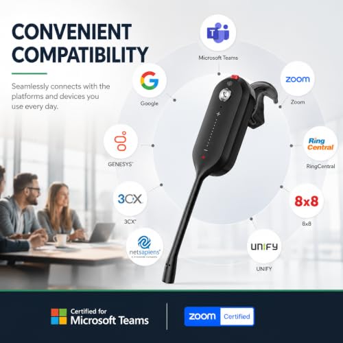 Yealink WH63 E2 Teams Wireless DECT Headset for Microsoft Teams, Convertible Mono Office Headset with Dual Noise Canceling Mics, Acoustic Shield, USB Base, 606 ft Range, 8H Talk Time