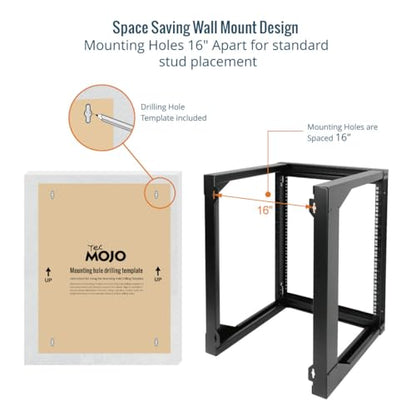 Tecmojo 12U Wall Mount Server Rack, Open Frame Network Rack for 19" Computer/AV/Data/IT/Media Equipment, 18" Depth, 16" Apart Mounting Holes, Swing Gate, Square and Tapped Holes - size: 12U/18" Depth (New)