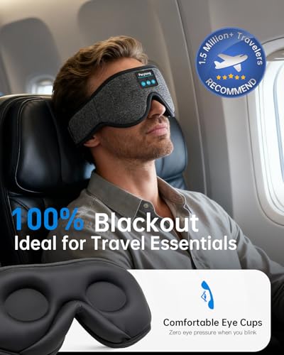 Perytong Sleep Mask with Bluetooth 5.4 Headphones, Wireless Music Sleep Eye Mask for Side Sleepers, 3D Contoured Comfort & Built-in HD Stereo Earphones, Blackout for Travel（Flax Gray） - color: Flax Gray