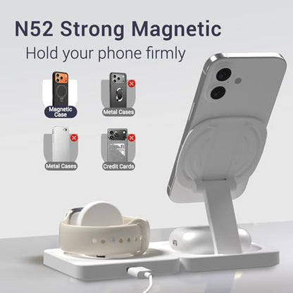 3 in 1 Wireless Charging Station for Apple Magsafe Charger Stand,Fast Magnetic Wireless Charger Station for iPhone 17 Air 16 15 14 13 12 Series,Airpods Pro,Apple Watch Ultra (White) - color: White
