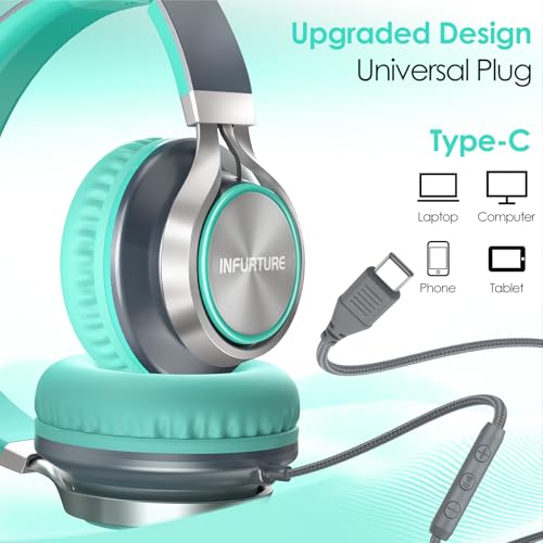 INFURTURE USB C Headphone for School & Adults Over-Ear Headphone with Mic | No Charging. Plug & Play. Crisp Calls. Lightweight Comfort. Tangle-Free Cable. Ideal for Students & Frequent Travellers - color: Green