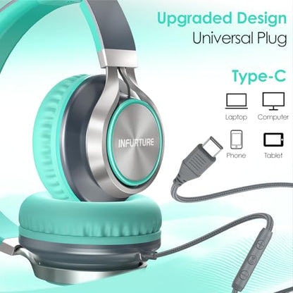INFURTURE USB C Headphone for School & Adults Over-Ear Headphone with Mic | No Charging. Plug & Play. Crisp Calls. Lightweight Comfort. Tangle-Free Cable. Ideal for Students & Frequent Travellers - color: Green