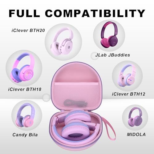 Kids Headphone Case for iClever/Acer/JBL, Pink Purple(Case Only) | for iClever BTH12 HS19 BTH22 BTH20 BTH18 BTH26/JBL Junior 320/Candy Bila/JoySpark/MIDOLA/EarFun/ADOOPE/JLab Kids Headphone - color: Pink-Purple