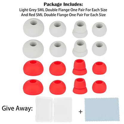 Replacement Silicone Earbud Tips - 8 Pairs (Red+Gray) Compatible with Beats by Dr Dre Powerbeats 1 2 3 Wireless Stereo Earphones