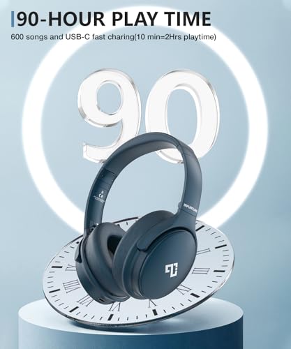 INFURTURE Active Noise Cancelling Over Ear Bluetooth Headphone Deep Bass H1 | Comfortable, Hi-Fi Stereo, 90H Playtime, Low Latency, Foldable Lightweight for Travel, Office, Sport Running - Blue - color: Blue