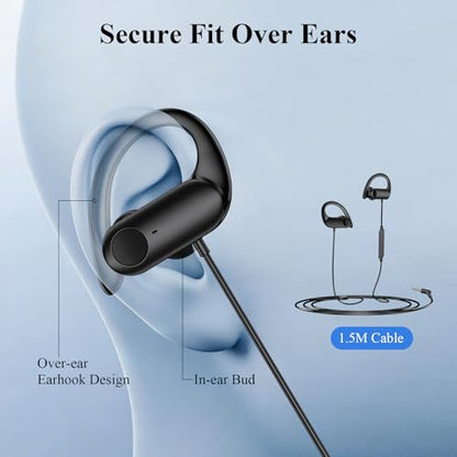 Wired 3.5mm Jack Earbuds with Mic Over Ear Headphones for iPod Laptop Black | for Android Smartphones Running Sport Headset Airplane School Students Noise Isolation Volume Control 3.5mm Earphones
