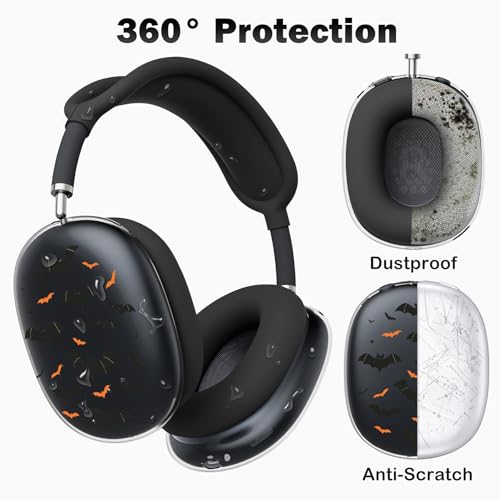 for AirPods Max Headphones Halloween Ear Covers for AirPods Max 2 | Cool Bat Clear Ear Cups Cover | Black Silicone Ear Pad Case Headband Cover for Apple AirPods Max 2/1 (2026/2024/2020) - color: Bat A/Black