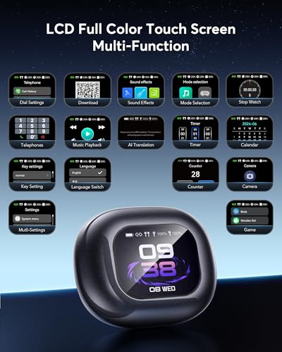 198 Languages Real-Time AI Translation OWS Earbuds, Bluetooth 6.1 Translator Headphones with LCD Touch Case, 4-in-1 Translating Device for Travel Meetings Business Audifonos Traductores Inglés Español