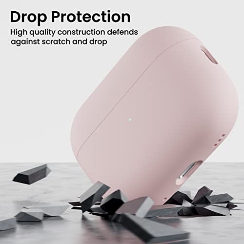ORNARTO for AirPods Pro 2 Case, Hybrid Silicone, Pink | Hybrid Silicone Rubber, Front LED Visible, Wireless Charging, Skin-Friendly Soft Touch, Anti-Scratch, Detachable Lanyard - color: Pink