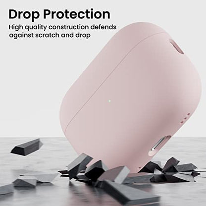 ORNARTO for AirPods Pro 2 Case, Hybrid Silicone, Pink | Hybrid Silicone Rubber, Front LED Visible, Wireless Charging, Skin-Friendly Soft Touch, Anti-Scratch, Detachable Lanyard - color: Pink