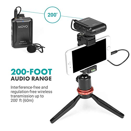Movo WMX-1 2.4GHz Wireless Lavalier Microphone System Compatible with DSLR Cameras, Camcorders, iPhone, Android Smartphones, and Tablets (200' ft Audio Range) - style: 1 Transmitter