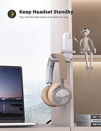 Lamicall Headphone Stand Adhesive Rotatable Headset Earphone Hanger Hook | 360° Rotation Earphone Holder, Cable Organizer Headphone Stand, for All Headset Gaming HyperX, Razer, Sony, Senn heiser - color: White