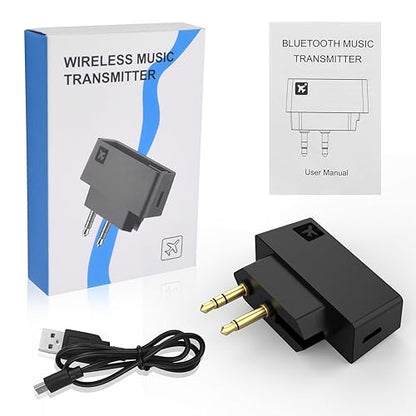 Airplane Bluetooth Adapter for Wireless Headphones and Any 3.5mm Aux Jack on Airplane, Bluetooth 5.0 Transmitter Receiver Fits for TV, iPad, Speaker, Gym, Foldable Single/Double Gold Plug (Micro USB)
