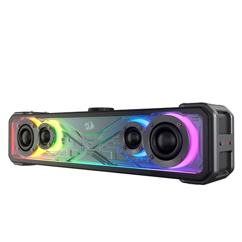 Redragon GS817 RGB Desktop Soundbar, 2.0 Channel Stereo Speakers for Desktop w/Massive 30W Max Power, Touch-Control, Wireless 5.3 & 3.5mm AUX Inputs, Black