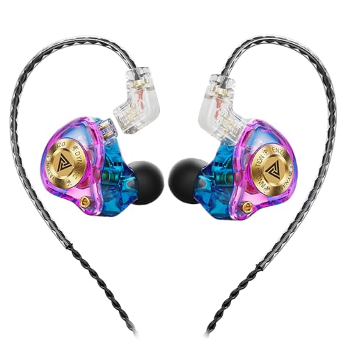 Piluyaa Wired Gaming Headphones IEM Earphones with 1DD，QKZ ENZO in Ear Monitor, HiFi Detachable Cable Earbuds, Bass Sound with New 11mm Dynamic Driver for Video Music Gaming (Colorful) - color: Dark PURPLE