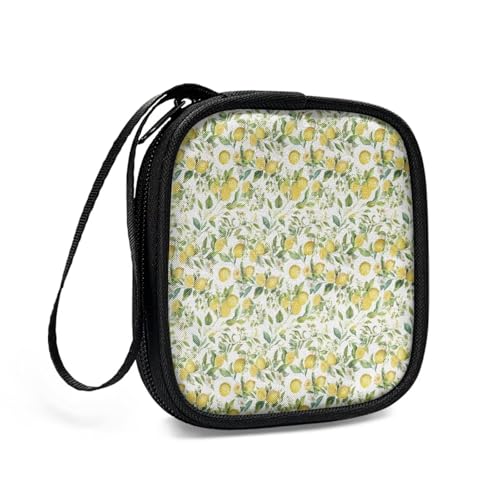 Portable Wireless Headphone Case, Lemon Print Earphone Storage Bag Carrying Case, Earbud Holder with Handle Headphone Bag Travel - color: Lemon Print