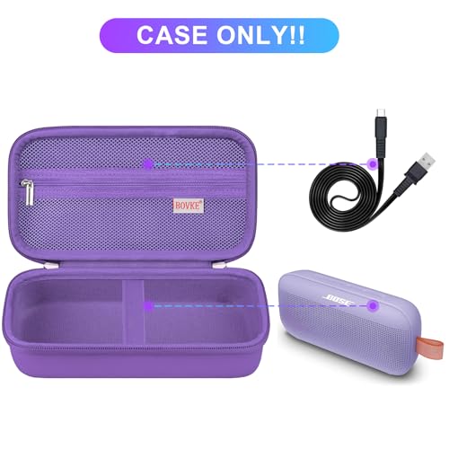 BOVKE Hard Travel Speaker Case for Bose New SoundLink Flex Speaker (2nd Gen) / Bose SoundLink Flex Bluetooth Portable Speaker, Extra Mesh Pocket for Bose Charger, Cables, Purple (W/Shoulder Strap) - color: Purple 2