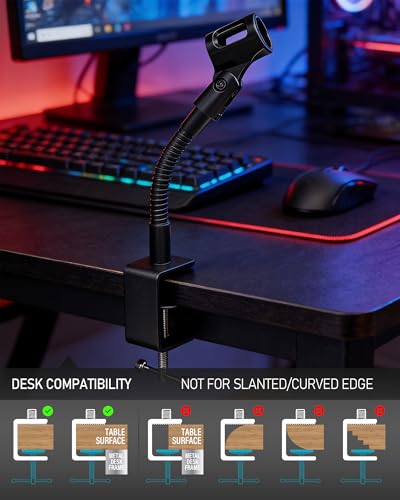KC32 6-Inch Gooseneck Mic Stand, Heavy-Duty Desk Clamp for Podium | Flexible Arm Microphone Holder, Lectern Mount, 5/8-27 Thread, 3/8-16 Adapter, Mic Clip, Podcast, Pulpit, Studio, 4 lb Load - size: 6-INCH