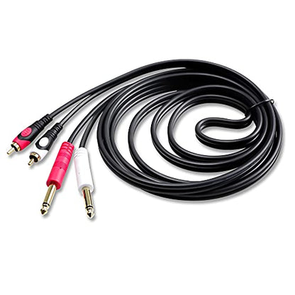 Tan QY RCA to 1/4 Cable 10Ft,Dual 1/4 inch 2 x 6.35mm TS Mono Male Jack to Dual RCA Male Audio Cable, for Phono Microphone Mic Mixer Amplifier,RCA Audio Wire Cords, Interconnect Cable (3M/10Ft) - size: 3M/10Ft