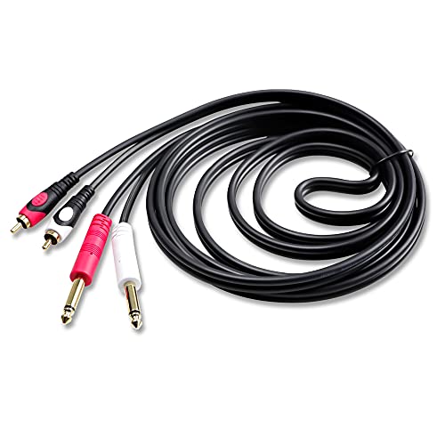 Tan QY RCA to 1/4 Cable 25Ft,Dual 1/4 inch 2 x 6.35mm TS Mono Male Jack to Dual RCA Male Audio Cable, for Phono Microphone Mic Mixer Amplifier,RCA Audio Wire Cords, Interconnect Cable (8M/25Ft) - size: 8M/25Ft