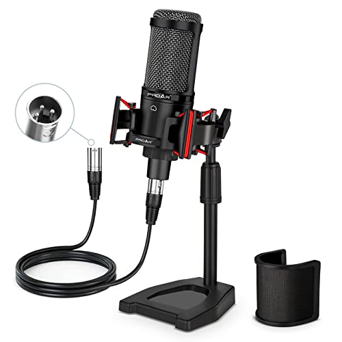XLR Podcast Microphone Professional Cardioid Condenser Microphone for PC Computer Studio XLR Mic Kit for Recording/Podcasting/Streaming/Voice Over/ASMR/Home Studio/YouTube with Desktop Stand | 48V power required.XLR podcast mic for vocals, voiceovers and