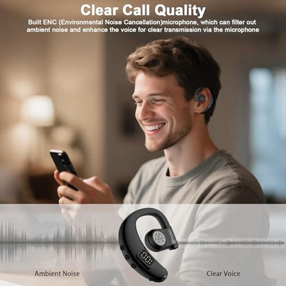 Hmusic I6 Bluetooth Earpiece – Single Ear Headset with ENC Mic, Bluetooth 5.4, 20H Battery with LED Power Display, 180° Rotatable Wireless Headset for Work, Driving & Office Calls | 180° Rotatable Earbud, ENC Mic, 20H Battery with LED Power Display, Mono
