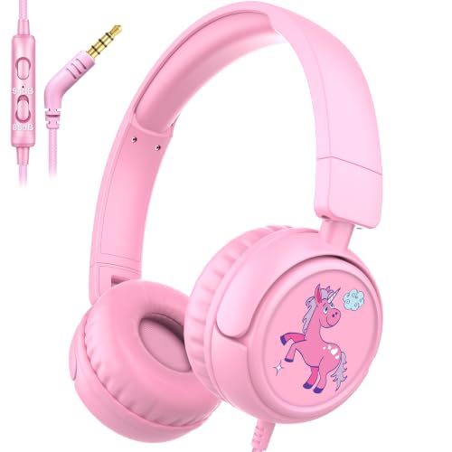 K6 Kids Headphones for Toddler & Kids Ages 2-12, 85/94dB Safe Volume Limited, Wired with 3.5mm Jack, HD Microphone, Adjustable & Foldable, On-Ear Headphones for Tablet, School, Travel, iPad - color: Pink