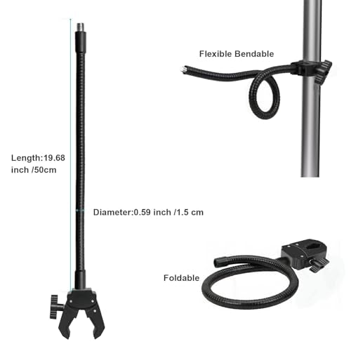 Gooseneck Microphone Stand, 19.69" Flexible Adjustable Arm with Super Crab Clamp Mic Clip, 3/8"-16 to 5/8"-27 Adapter Mount, Compatible with Shure/Fifine/AT2020/Pyle/Blue Snowball/Razer